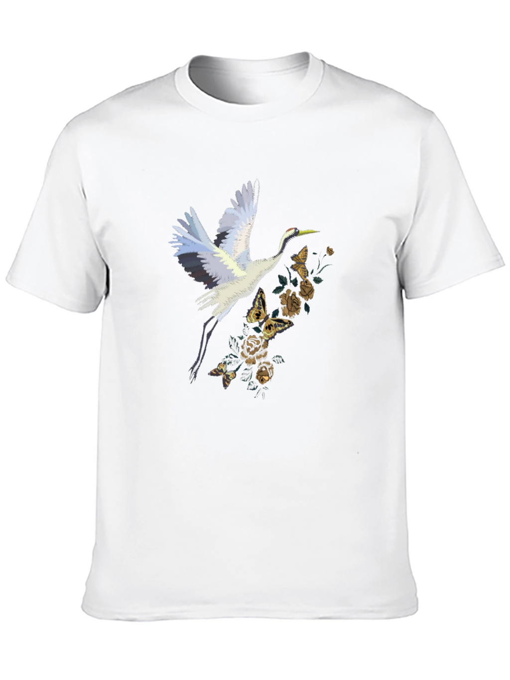 Crane and Floral Black T-Shirt