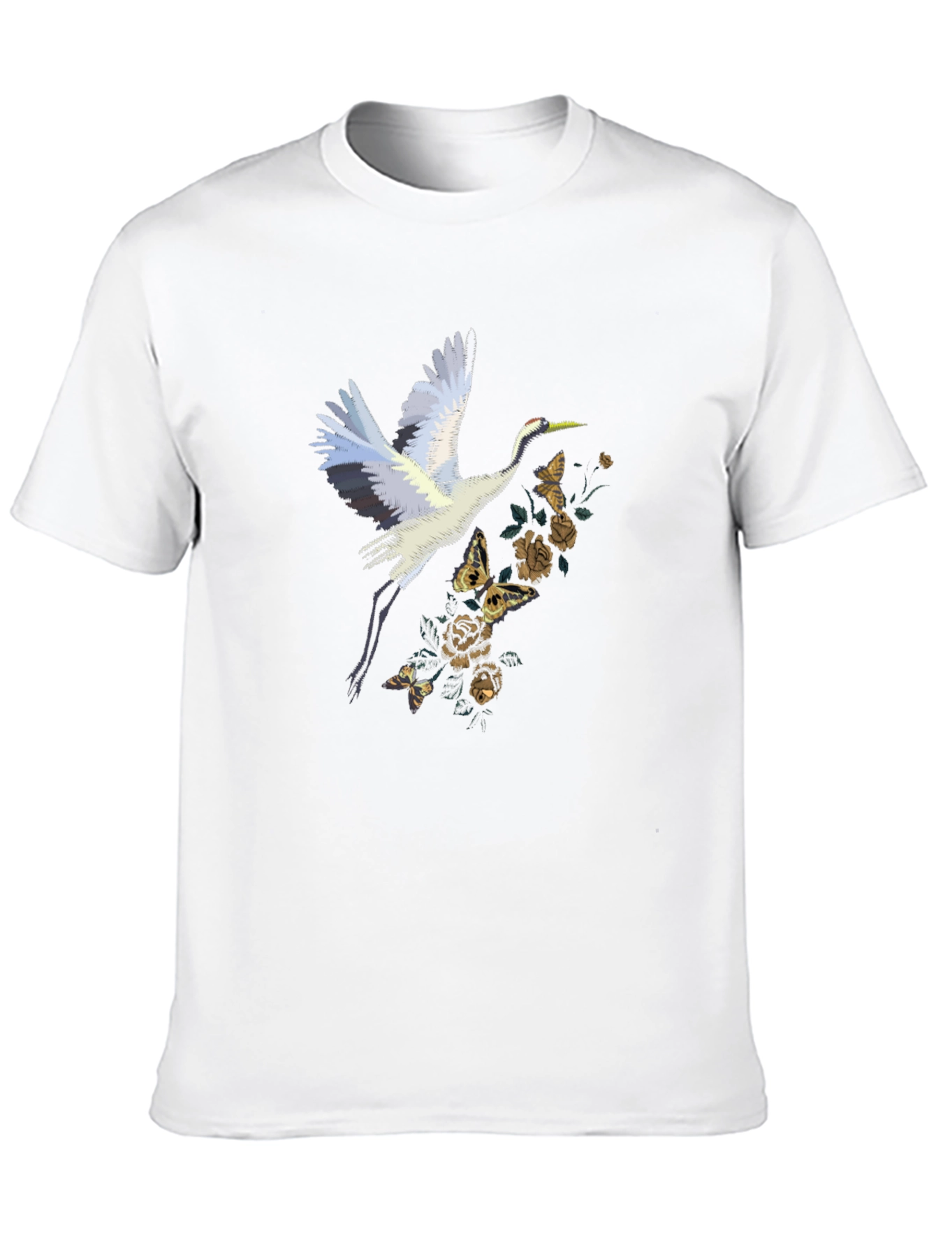 Crane and Floral Black T-Shirt