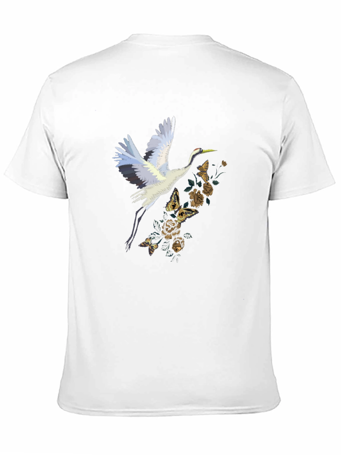 Crane and Floral Black T-Shirt