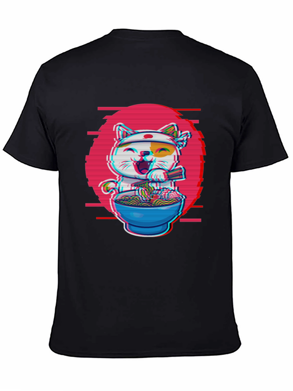 Ramen Cat T-Shirt - Anime Glitch Design