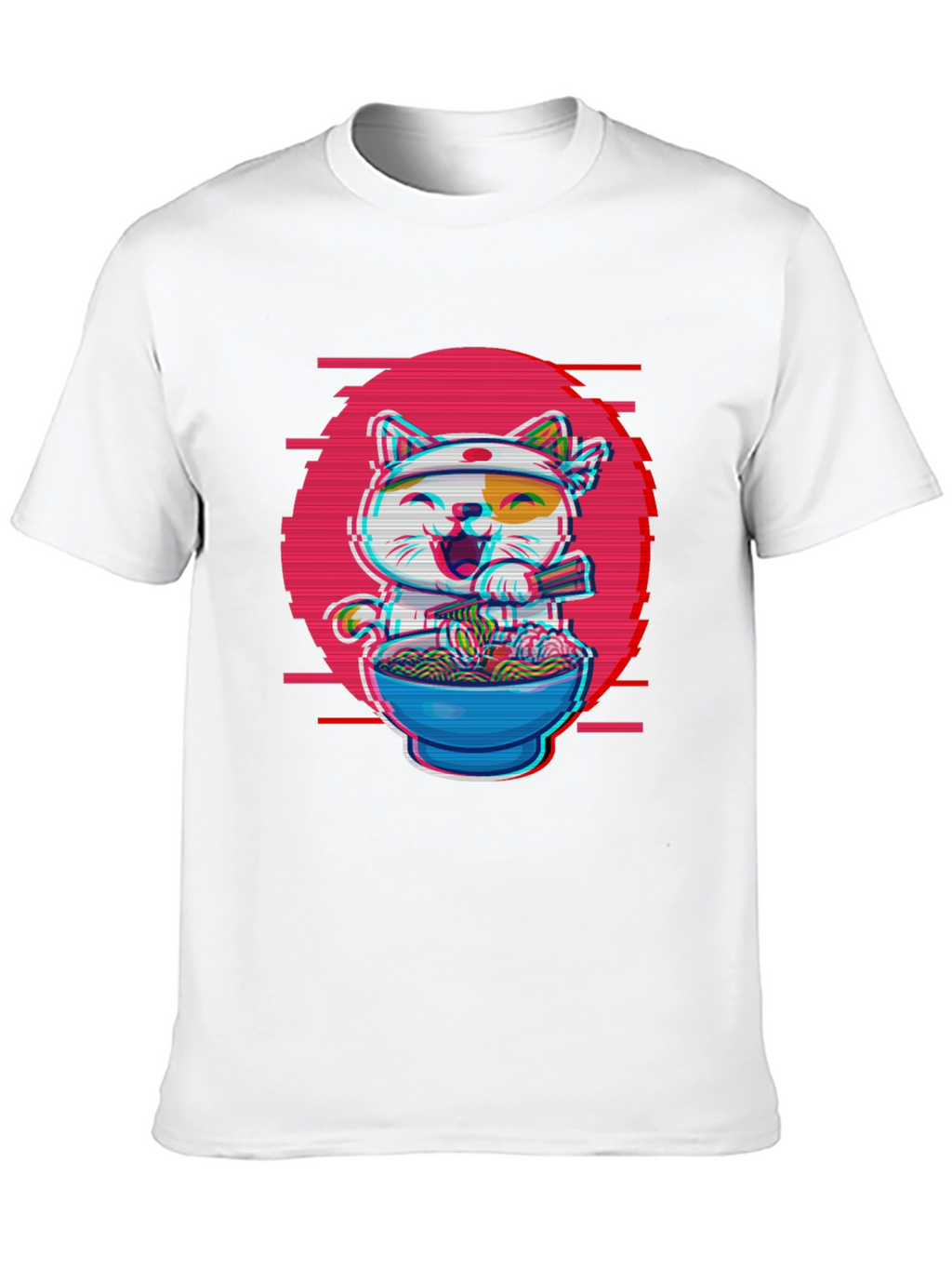 Ramen Cat T-Shirt - Anime Glitch Design