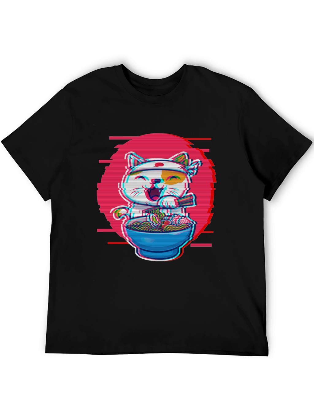 Ramen Cat T-Shirt - Anime Glitch Design