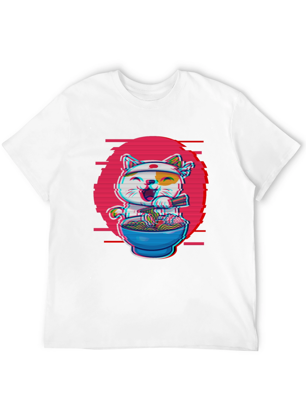 Ramen Cat T-Shirt - Anime Glitch Design