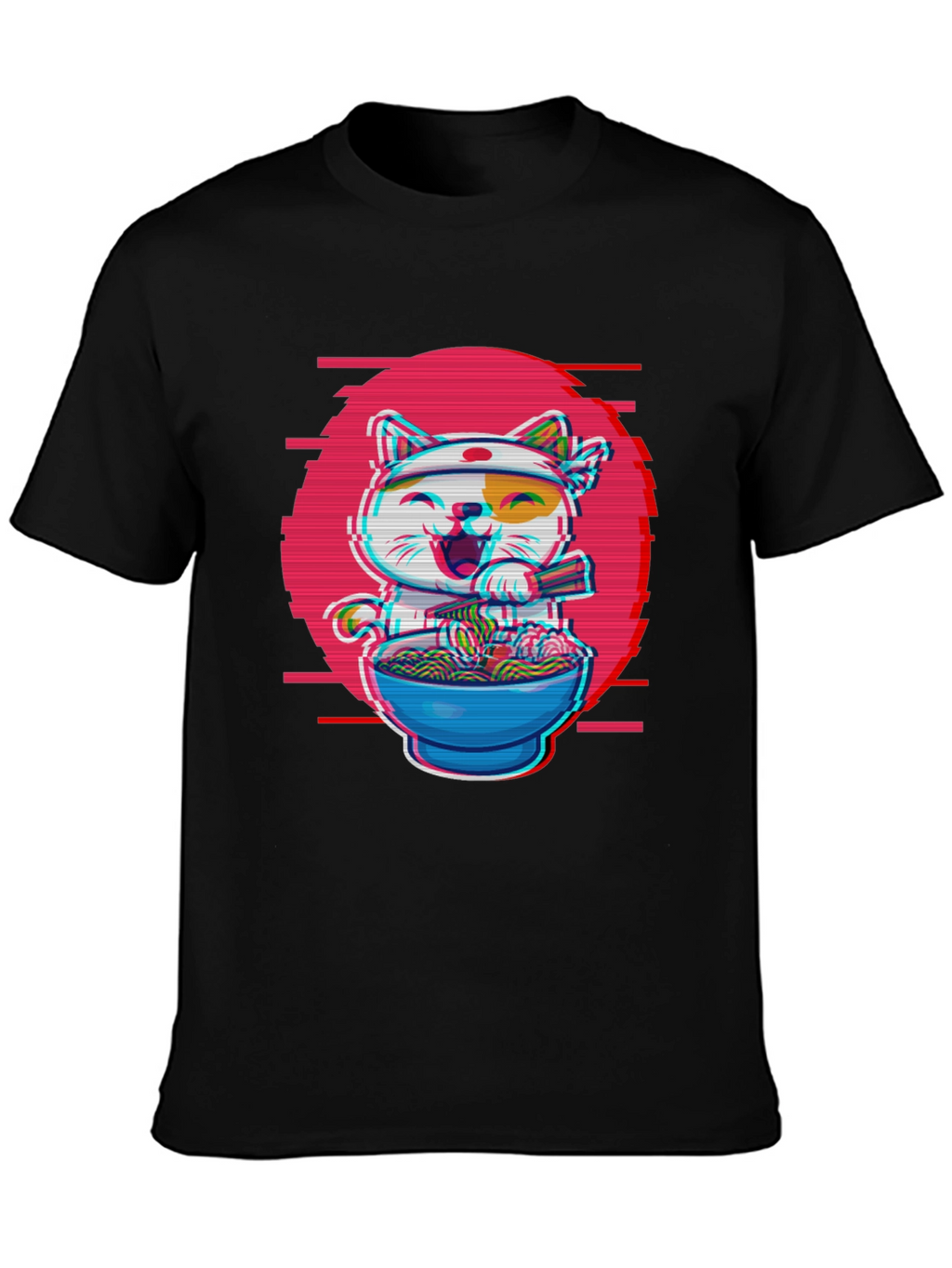 Ramen Cat T-Shirt - Anime Glitch Design