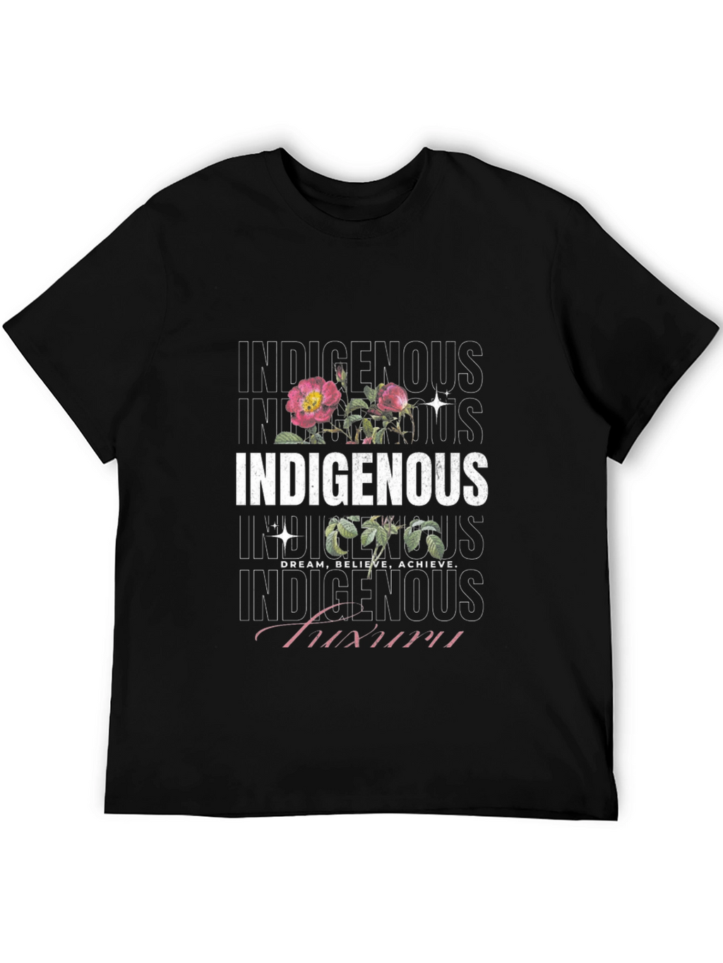 Indigenous Floral Print Black T-Shirt