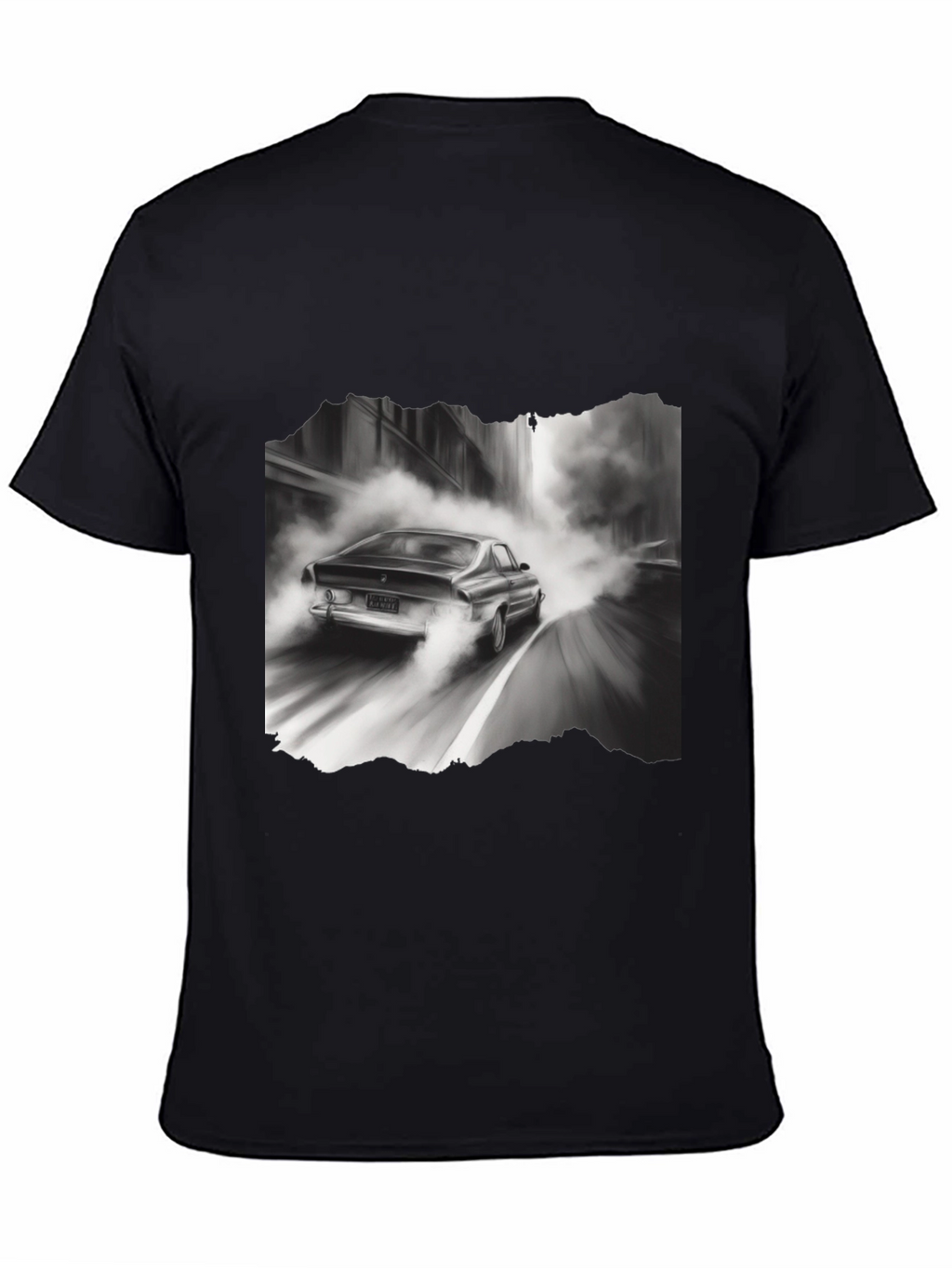 Retro Car Graphic Tee - Black Cotton Blend T-Shirt