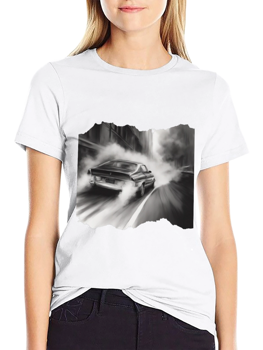 Retro Car Graphic Tee - Black Cotton Blend T-Shirt