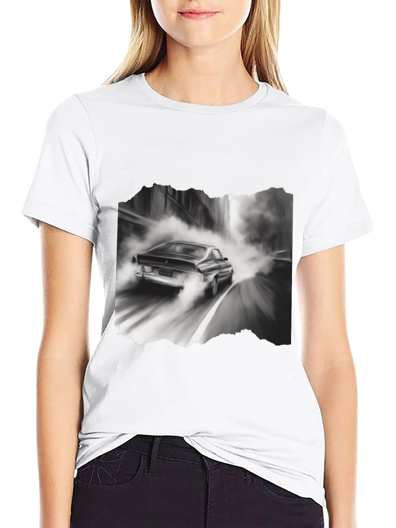 Retro Car Graphic Tee - Black Cotton Blend T-Shirt
