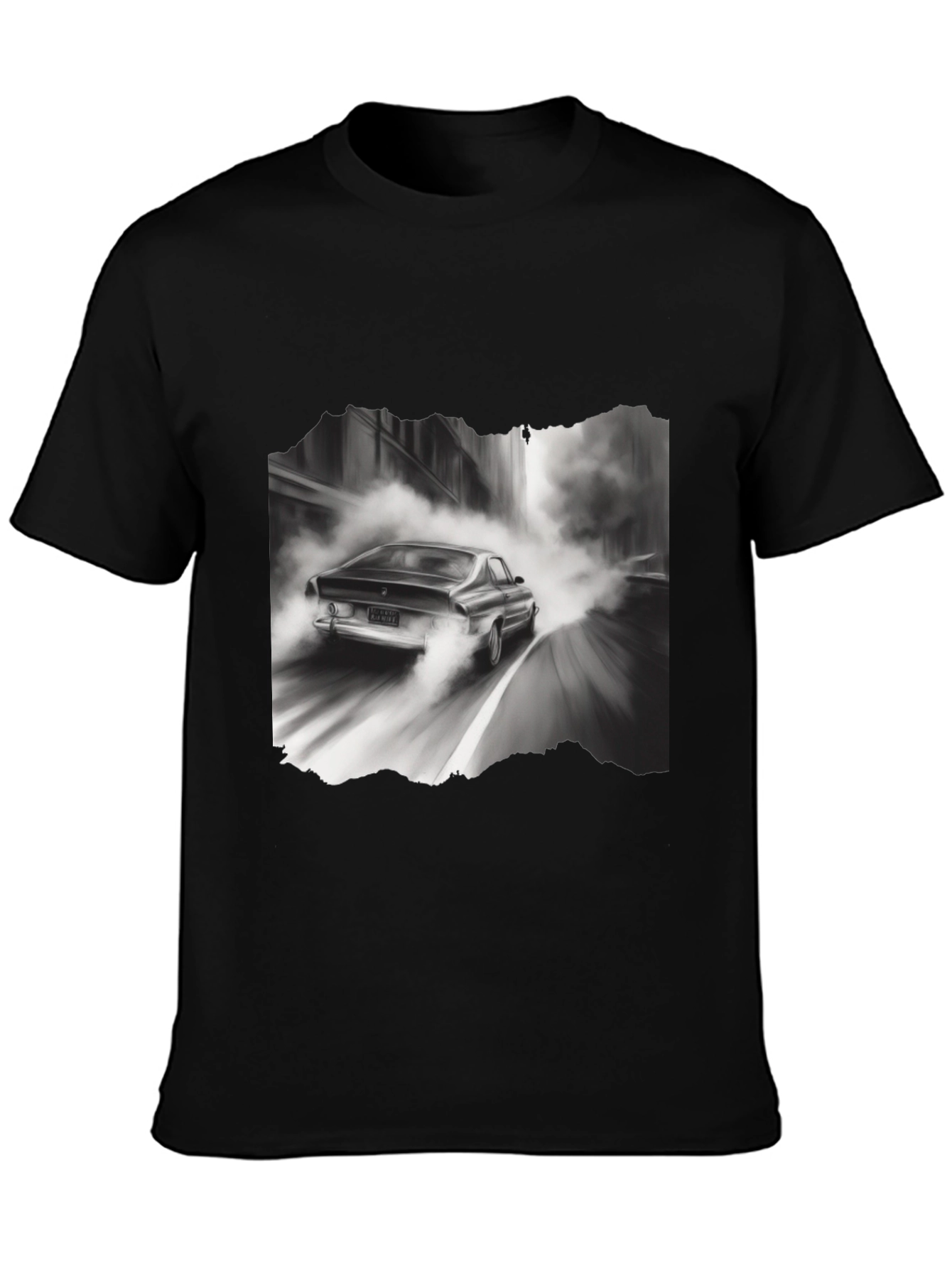 Retro Car Graphic Tee - Black Cotton Blend T-Shirt