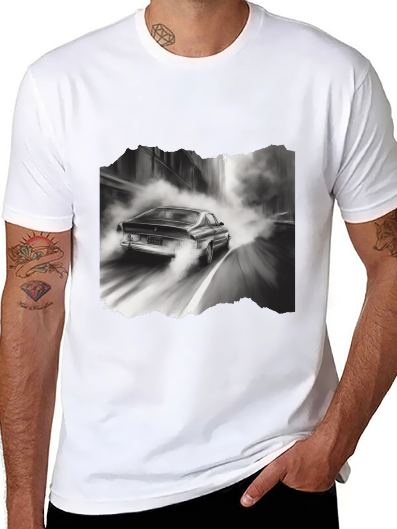 Retro Car Graphic Tee - Black Cotton Blend T-Shirt