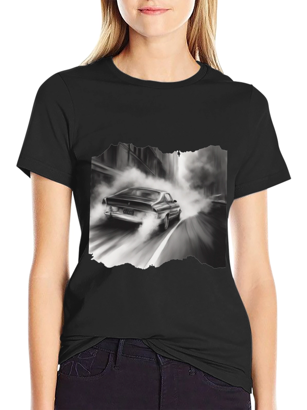 Retro Car Graphic Tee - Black Cotton Blend T-Shirt