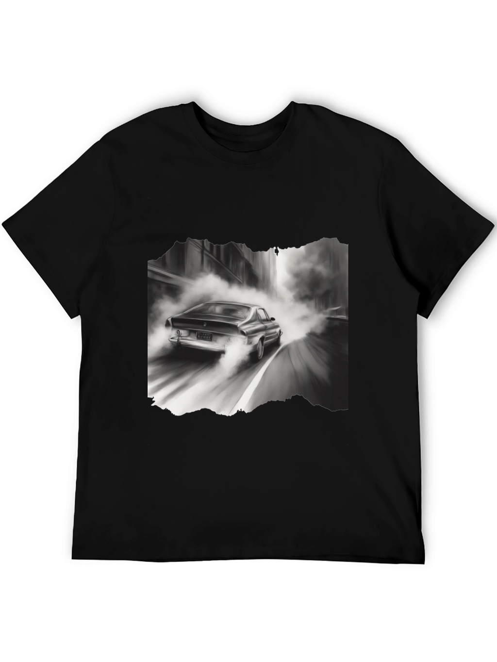 Retro Car Graphic Tee - Black Cotton Blend T-Shirt