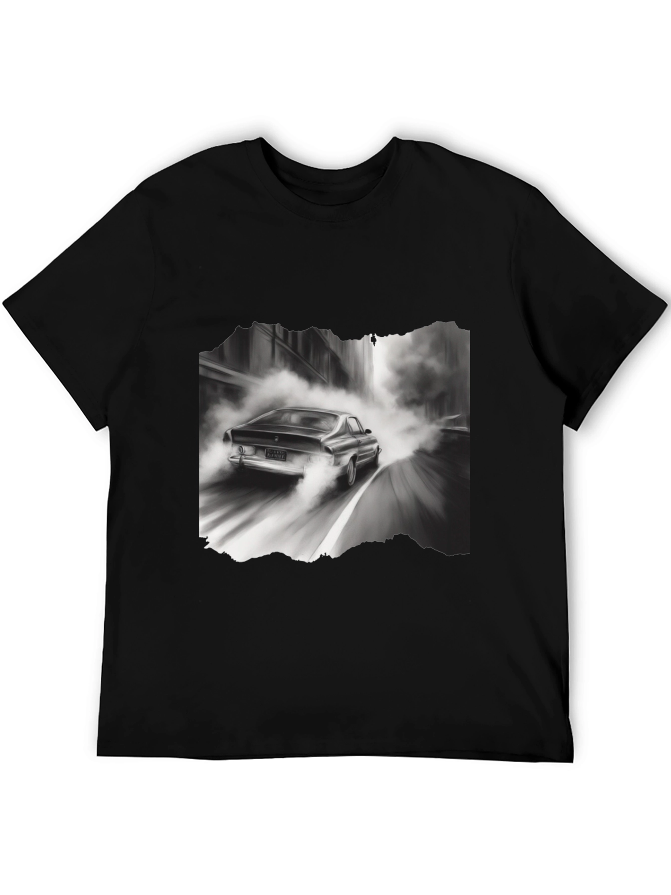 Retro Car Graphic Tee - Black Cotton Blend T-Shirt