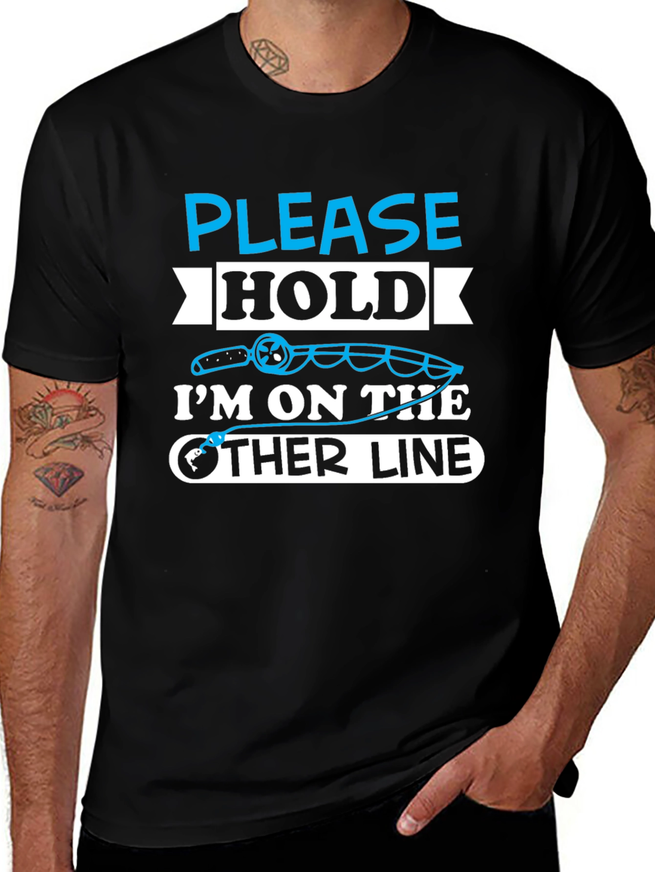 Fishing Humor T-Shirt - Please Hold Other Line