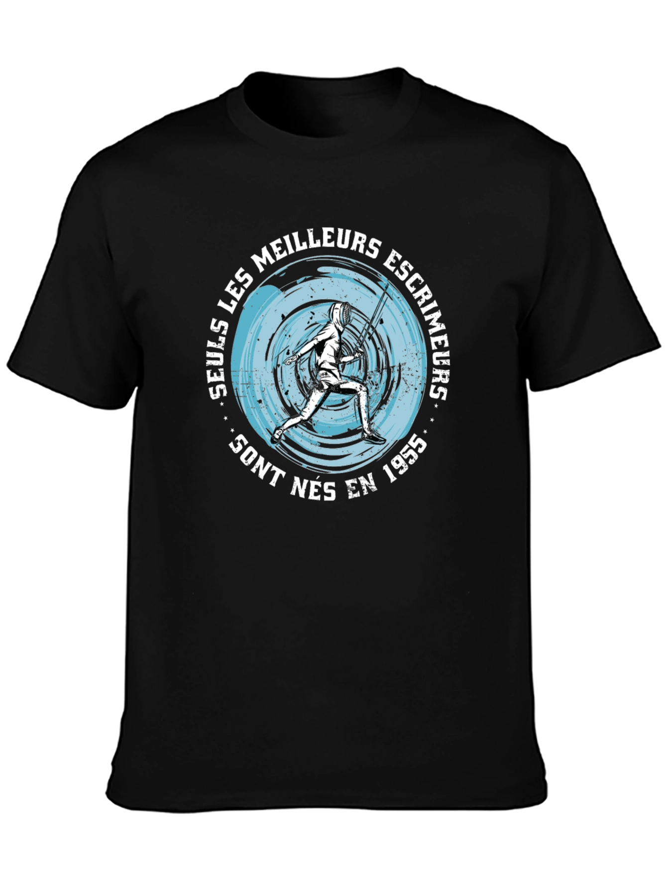 Mens Black T-Shirt with Fencing Graphic