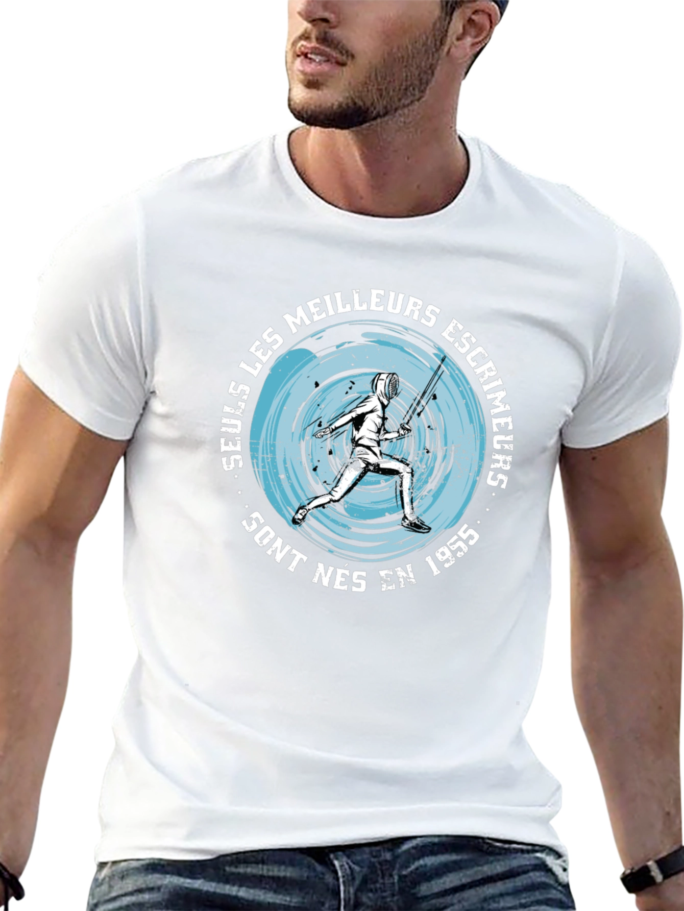 Mens Black T-Shirt with Fencing Graphic