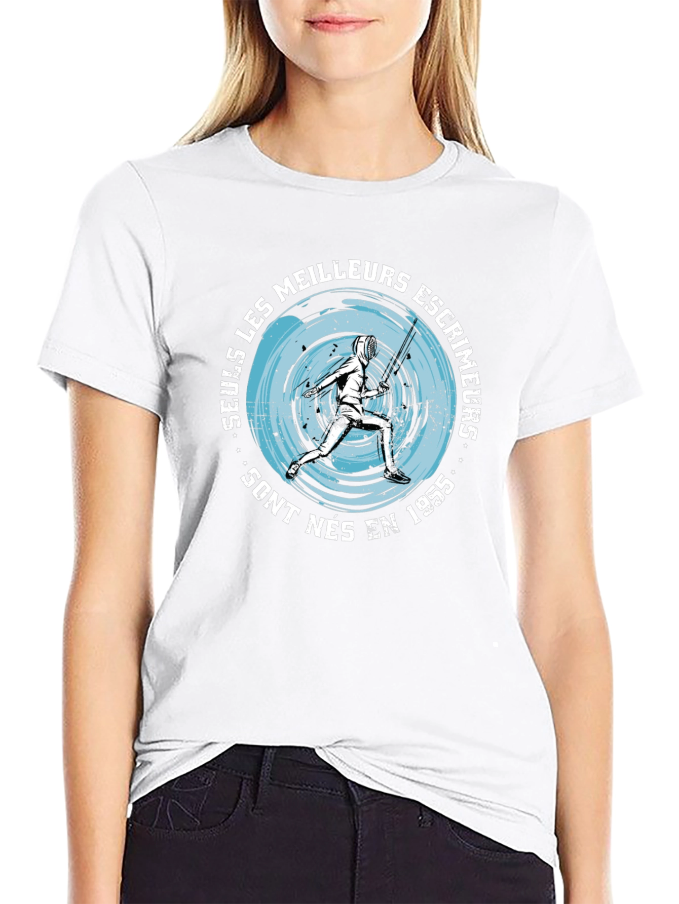 Mens Black T-Shirt with Fencing Graphic