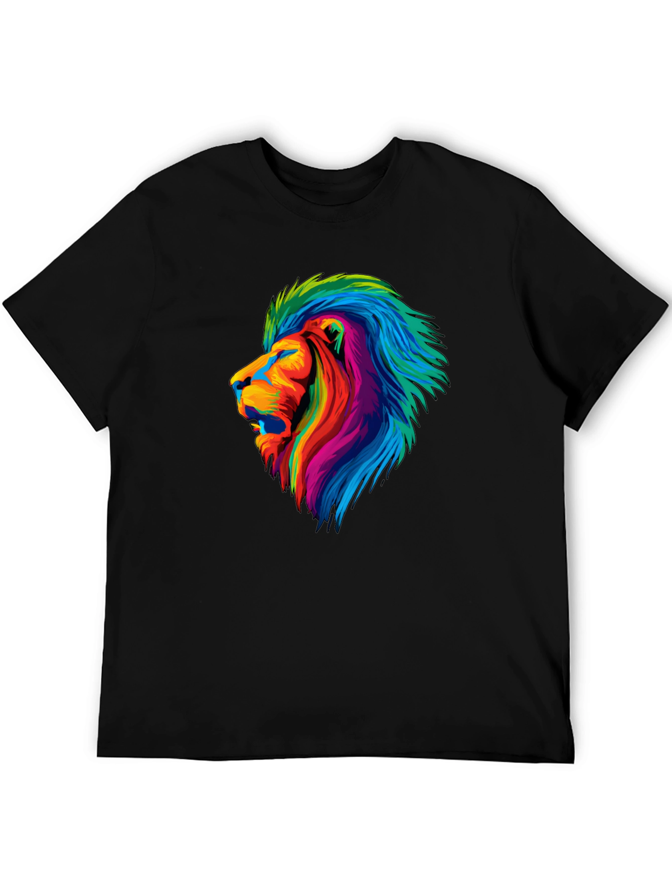 Vibrant Lion Graphic Tee - Mens Black T-Shirt
