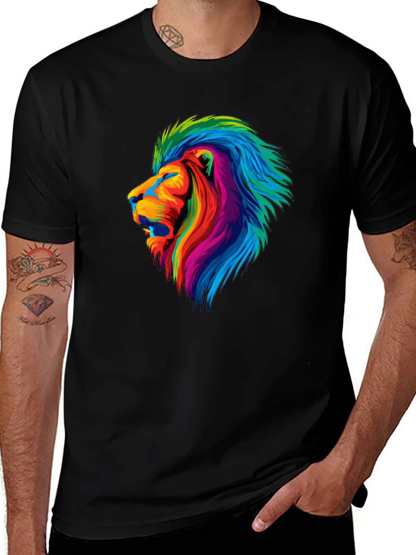 Vibrant Lion Graphic Tee - Mens Black T-Shirt