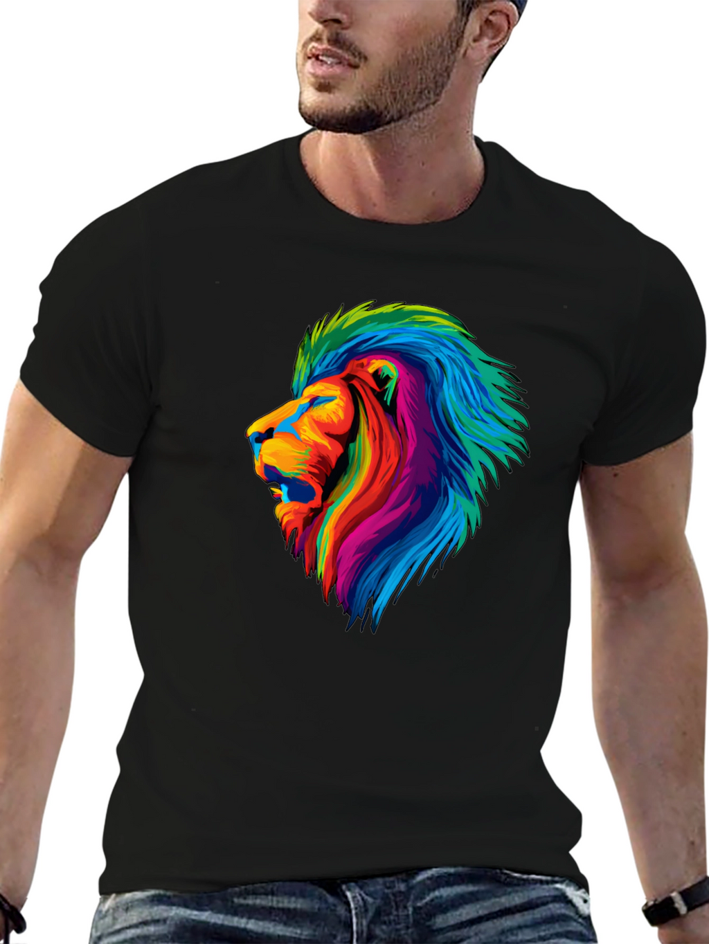 Vibrant Lion Graphic Tee - Mens Black T-Shirt