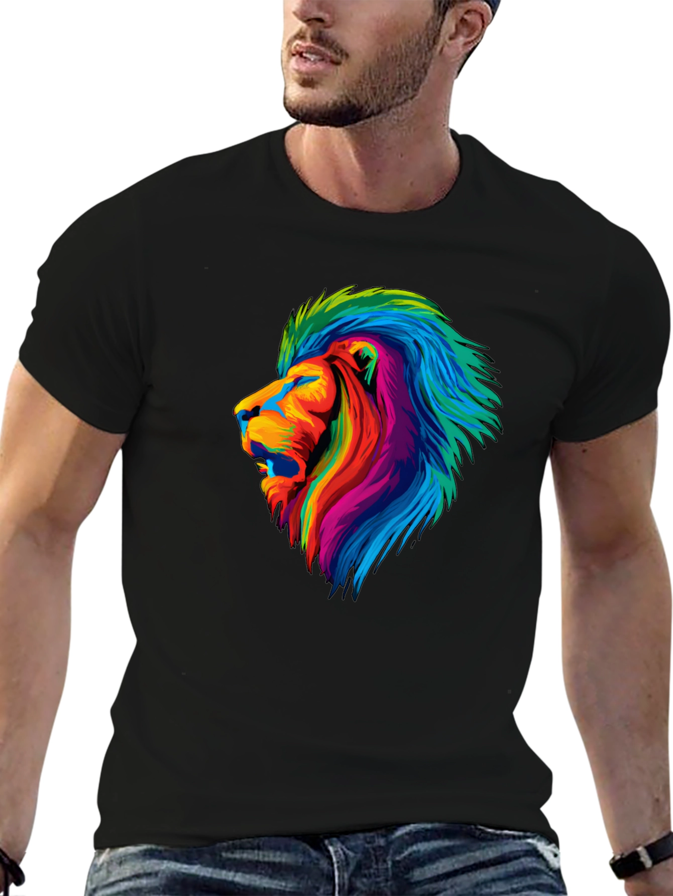 Vibrant Lion Graphic Tee - Mens Black T-Shirt