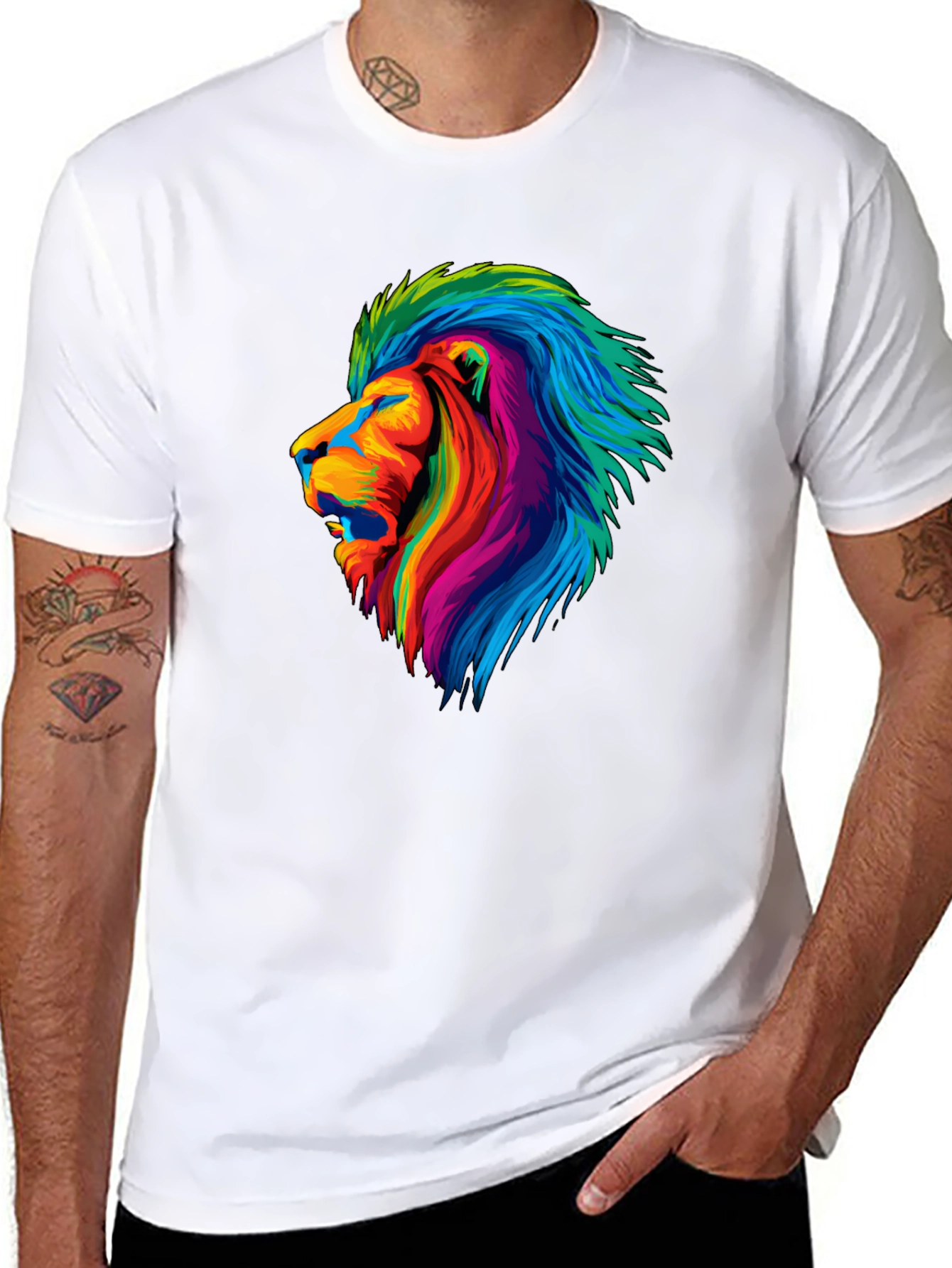 Vibrant Lion Graphic Tee - Mens Black T-Shirt