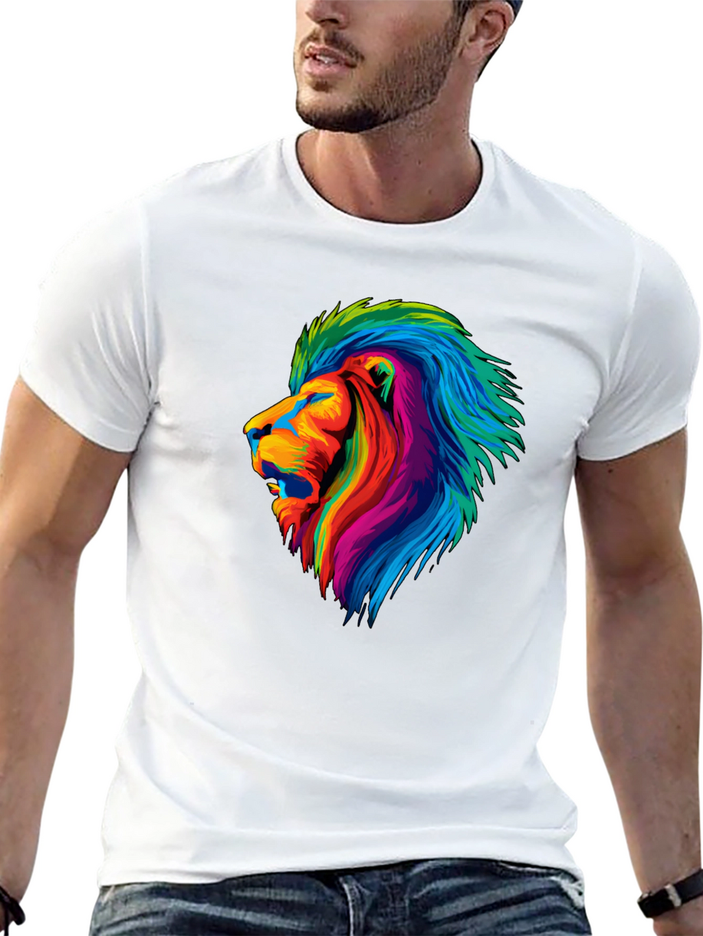 Vibrant Lion Graphic Tee - Mens Black T-Shirt