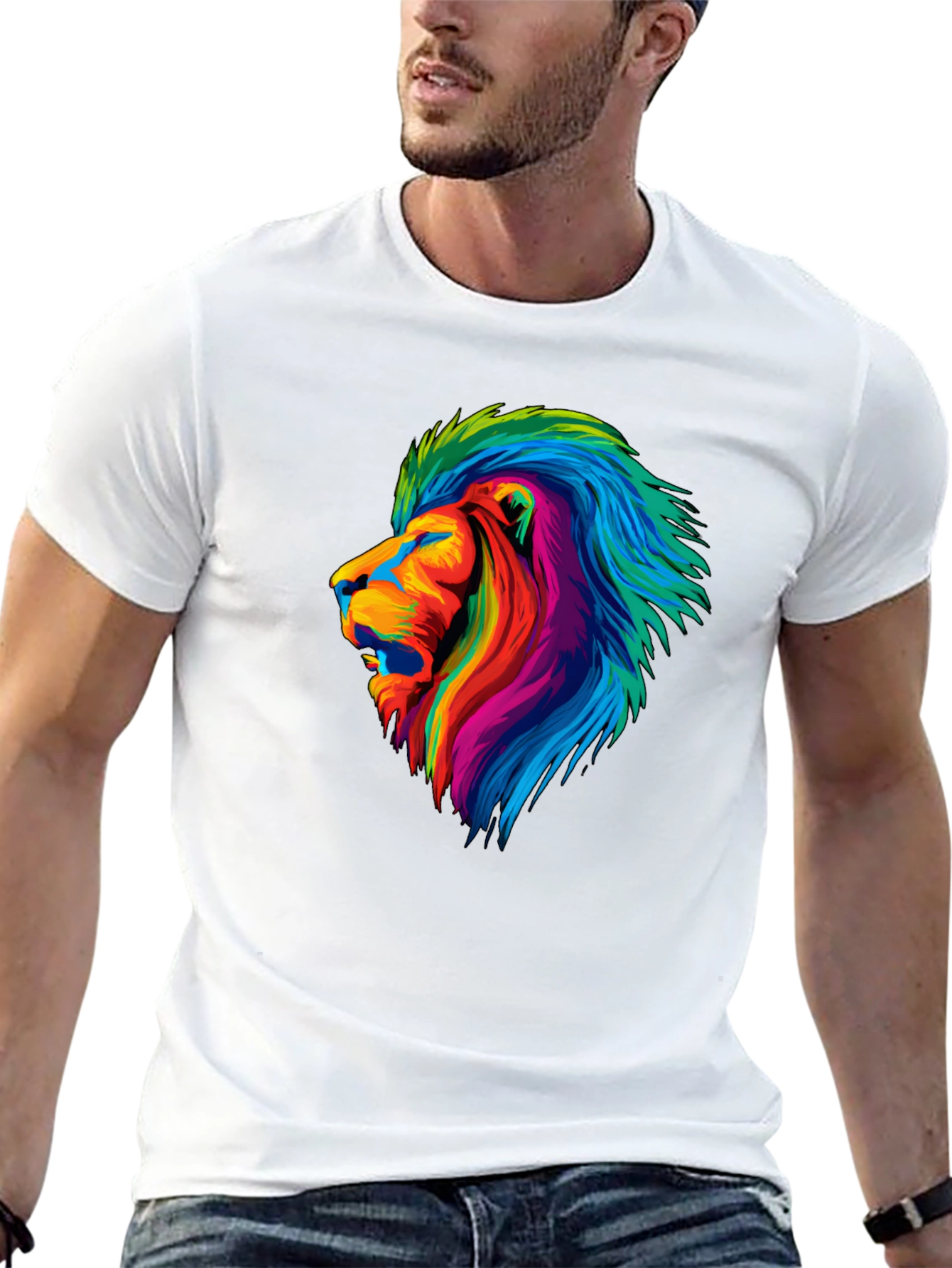 Vibrant Lion Graphic Tee - Mens Black T-Shirt