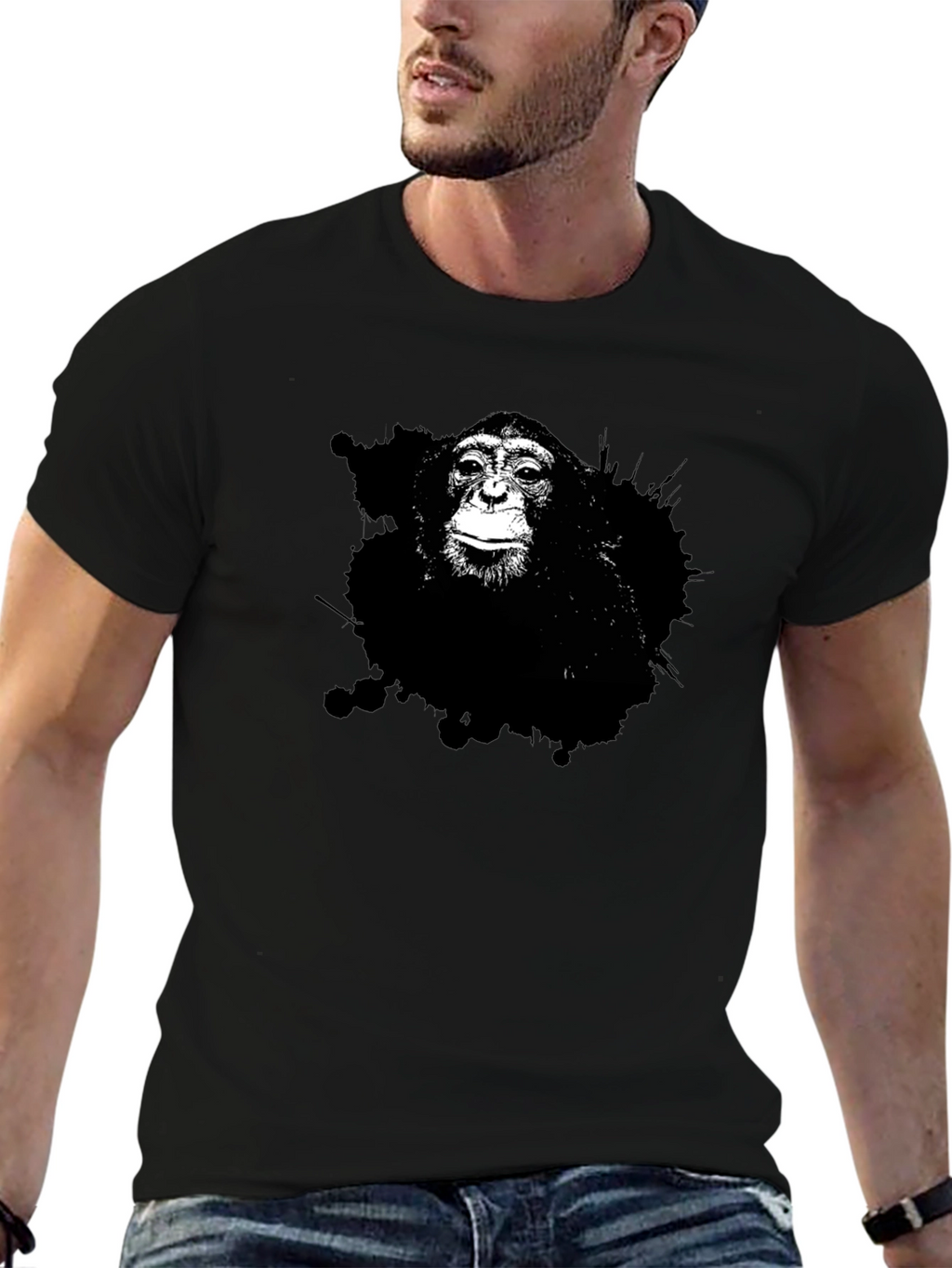 Monkey Graphic Tee - Black Cotton T-Shirt