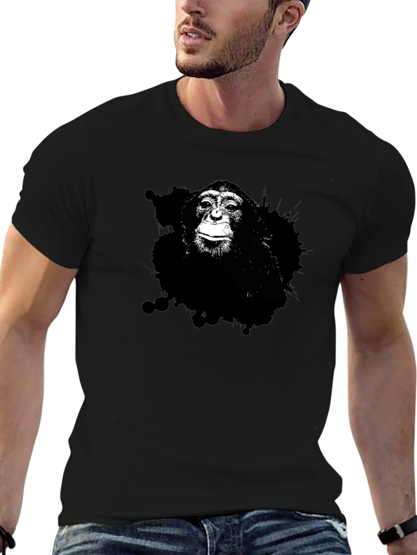 Monkey Graphic Tee - Black Cotton T-Shirt