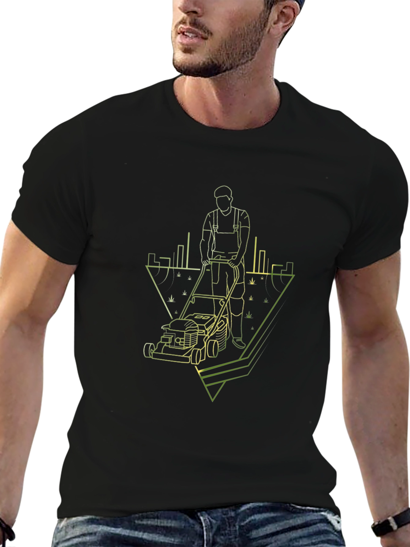 Lawn Care T-Shirt: Modern Geometric Gardener Design