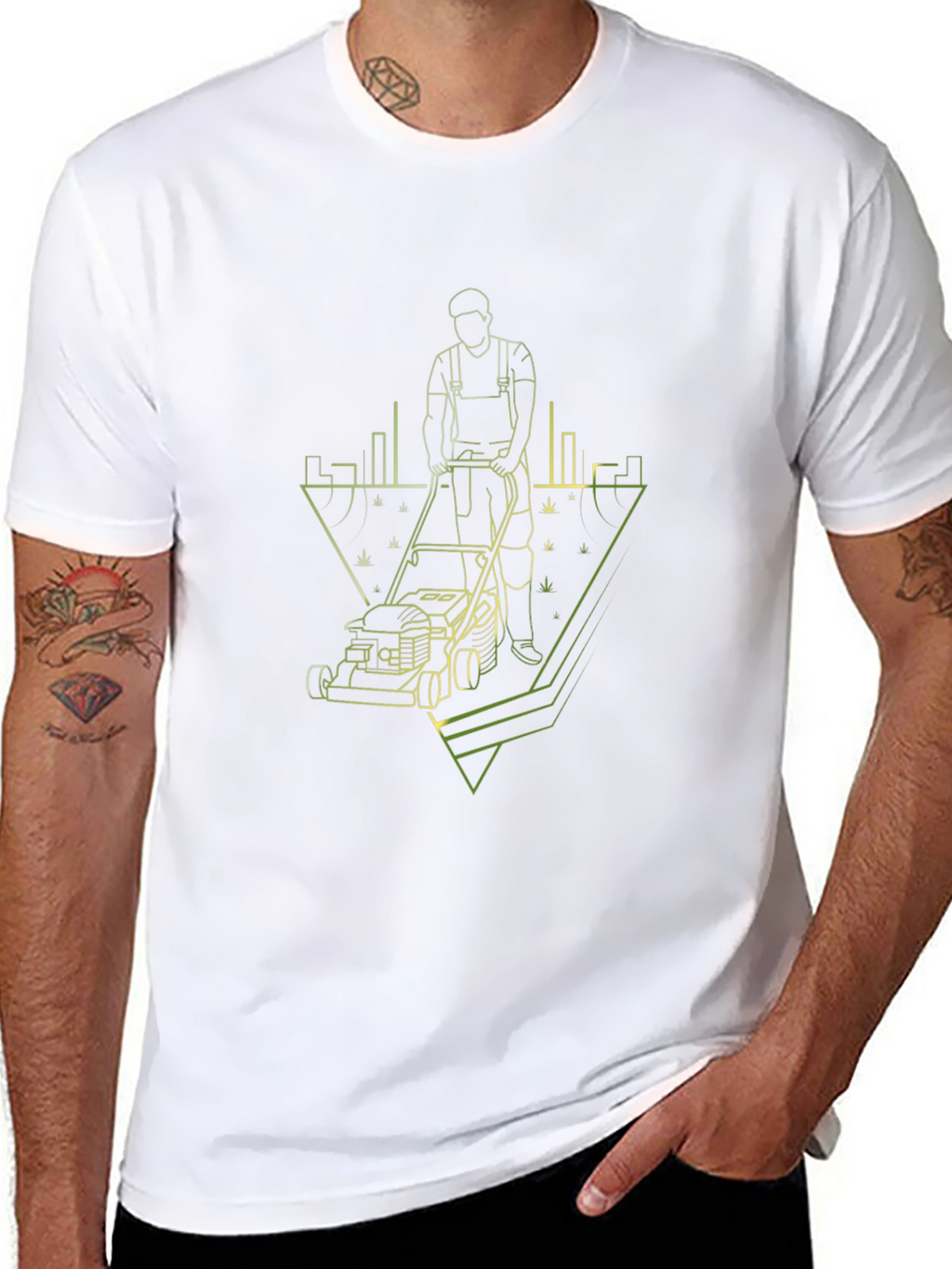 Lawn Care T-Shirt: Modern Geometric Gardener Design