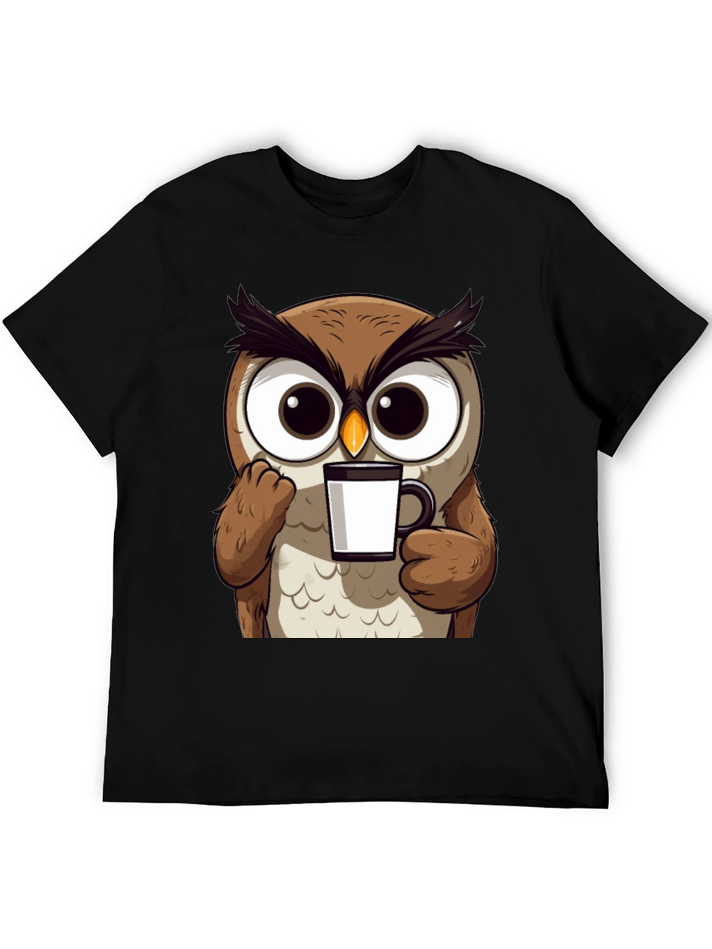 Owl Coffee T-Shirt - Cute Cartoon Bird Tee