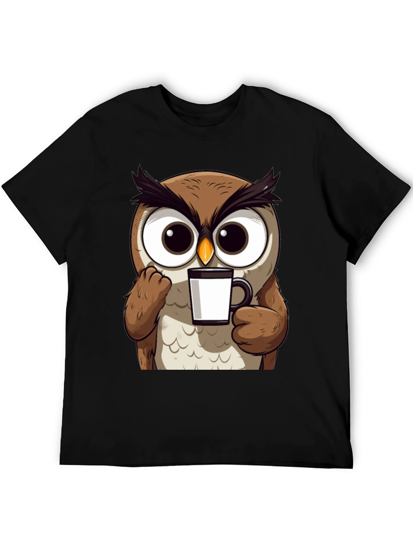 Owl Coffee T-Shirt - Cute Cartoon Bird Tee