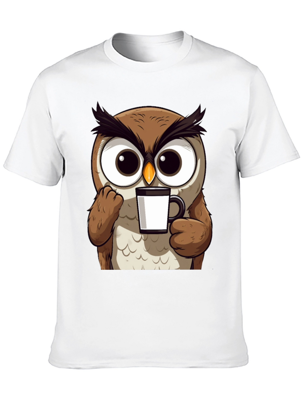 Owl Coffee T-Shirt - Cute Cartoon Bird Tee