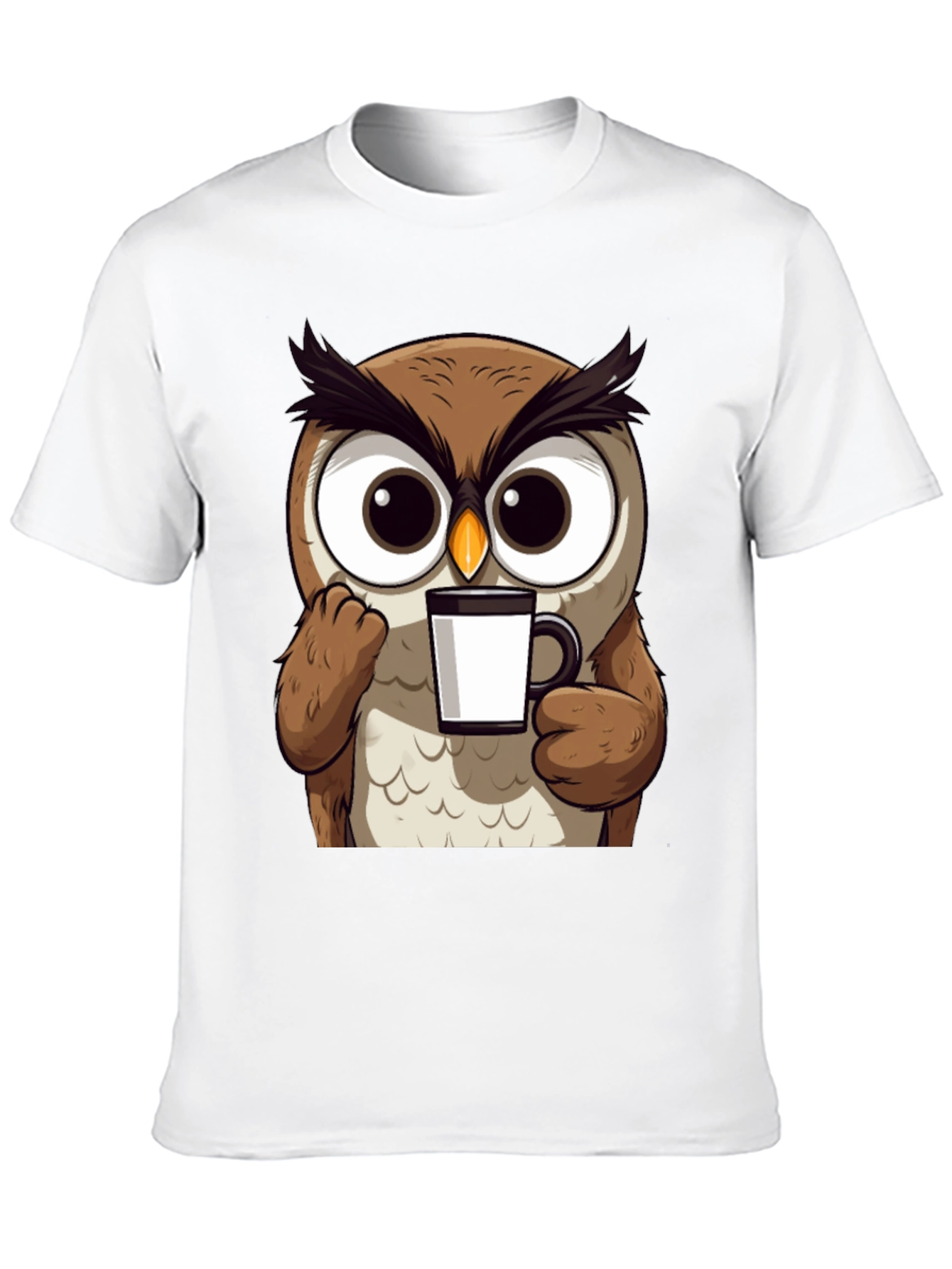 Owl Coffee T-Shirt - Cute Cartoon Bird Tee