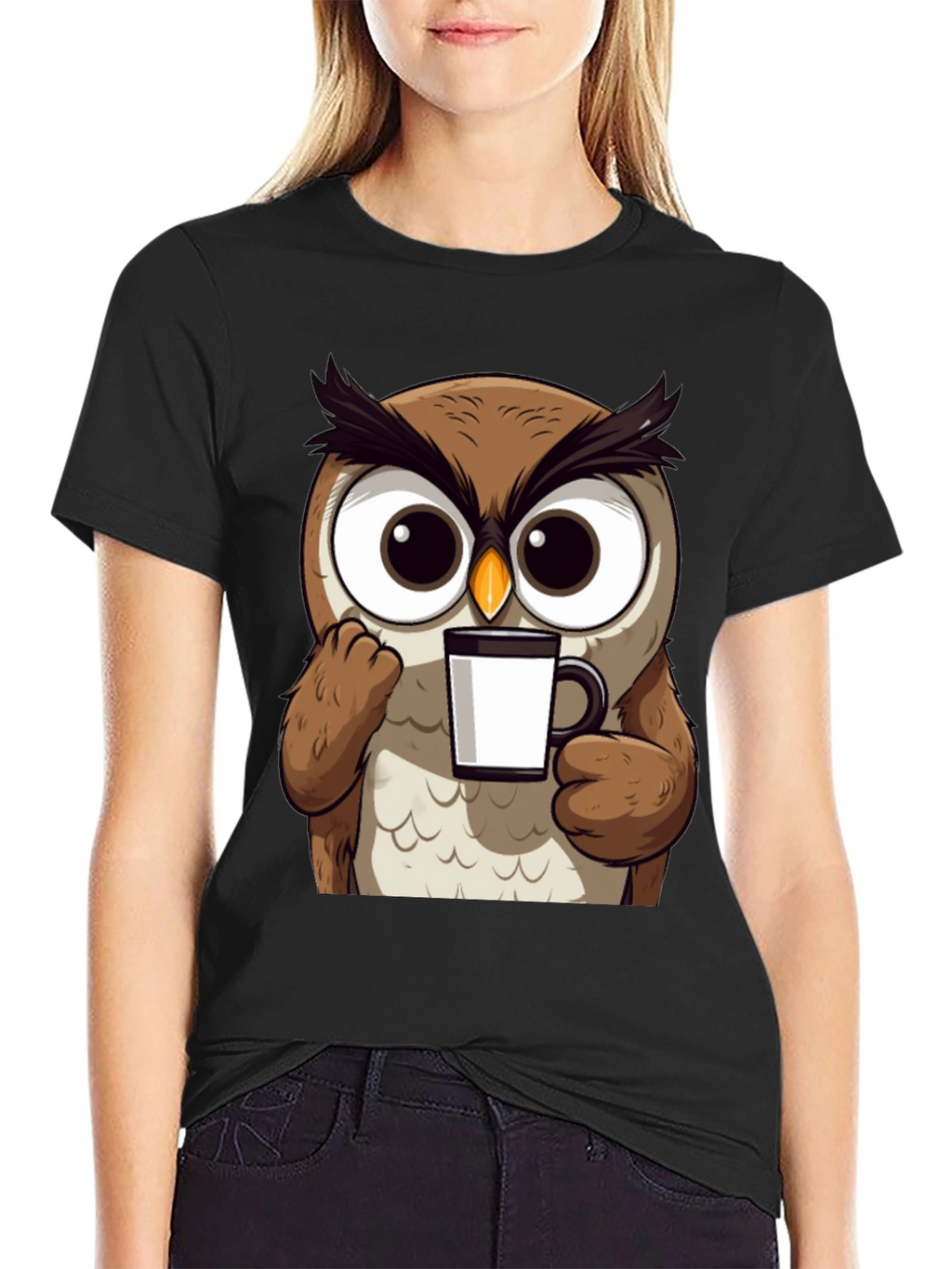 Owl Coffee T-Shirt - Cute Cartoon Bird Tee
