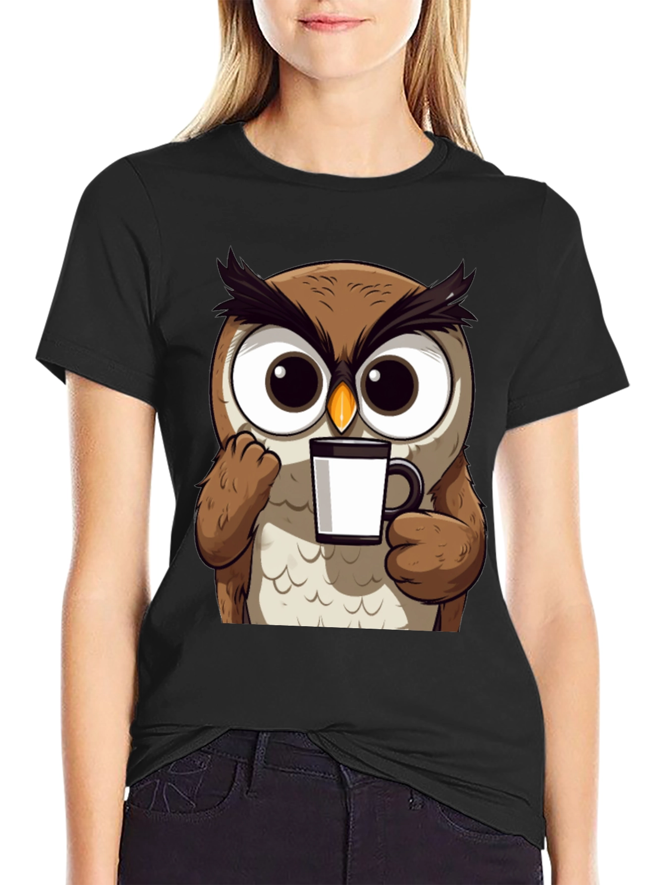 Owl Coffee T-Shirt - Cute Cartoon Bird Tee