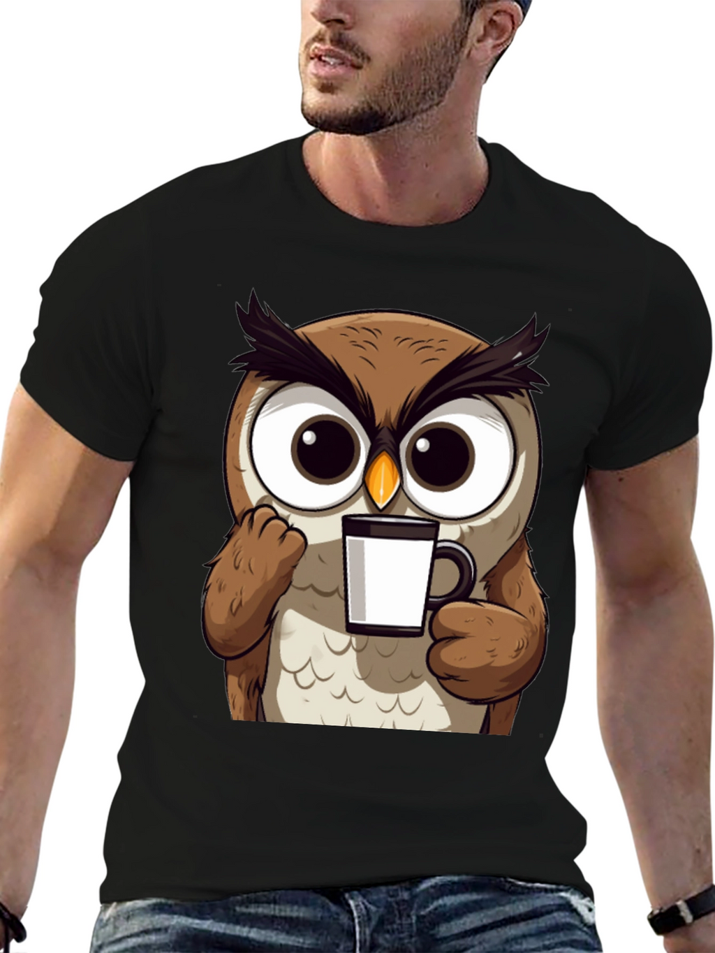 Owl Coffee T-Shirt - Cute Cartoon Bird Tee