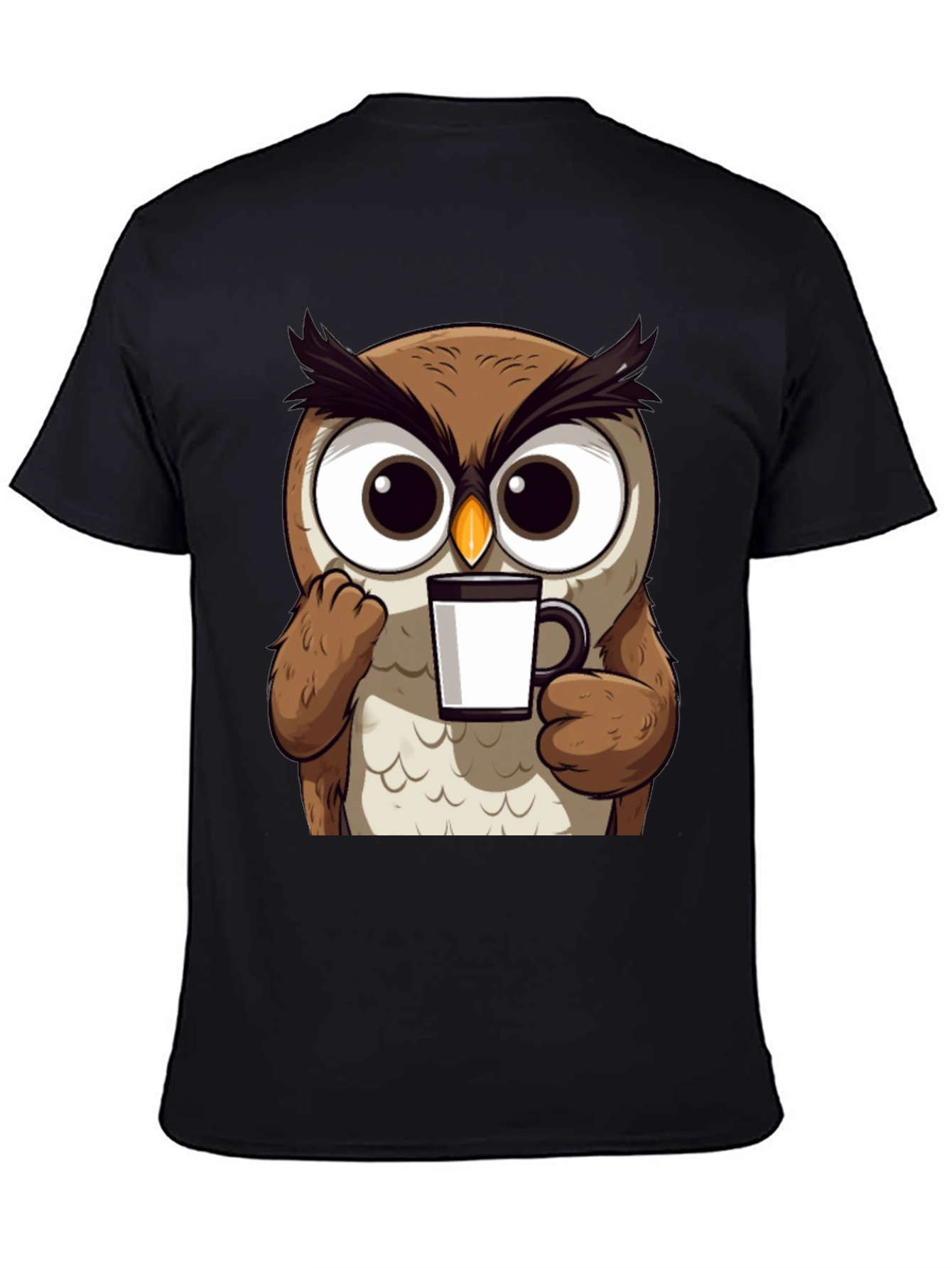 Owl Coffee T-Shirt - Cute Cartoon Bird Tee