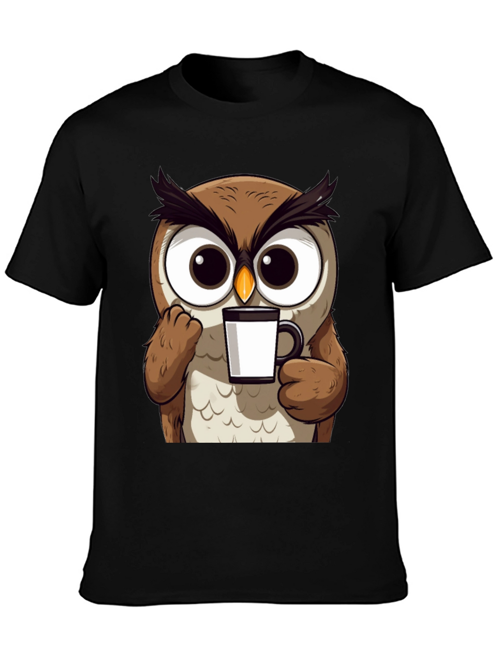 Owl Coffee T-Shirt - Cute Cartoon Bird Tee