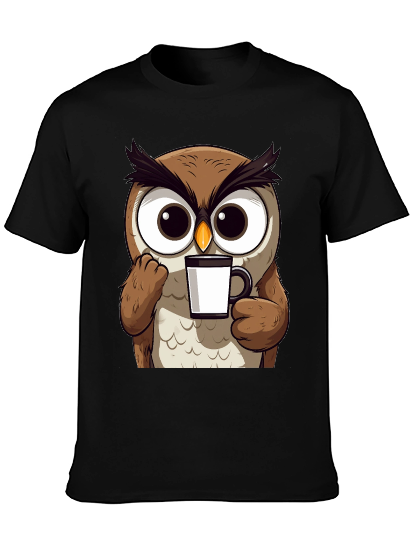 Owl Coffee T-Shirt - Cute Cartoon Bird Tee