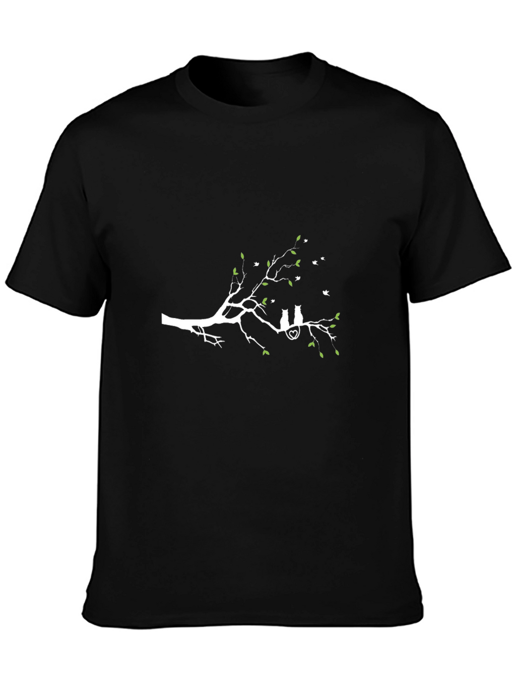 Cute Cat Couple Tree Branch Graphic T-Shirt