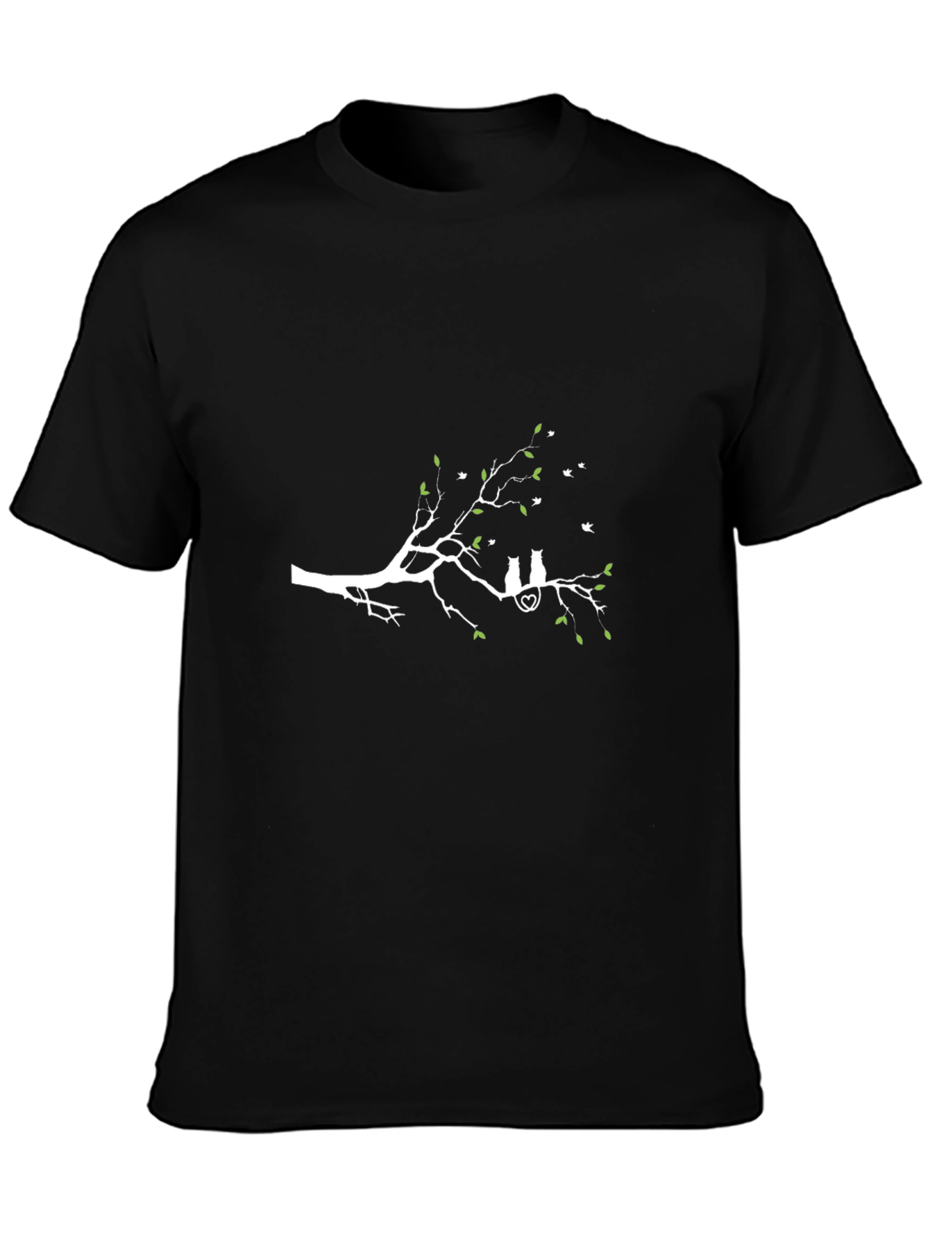 Cute Cat Couple Tree Branch Graphic T-Shirt