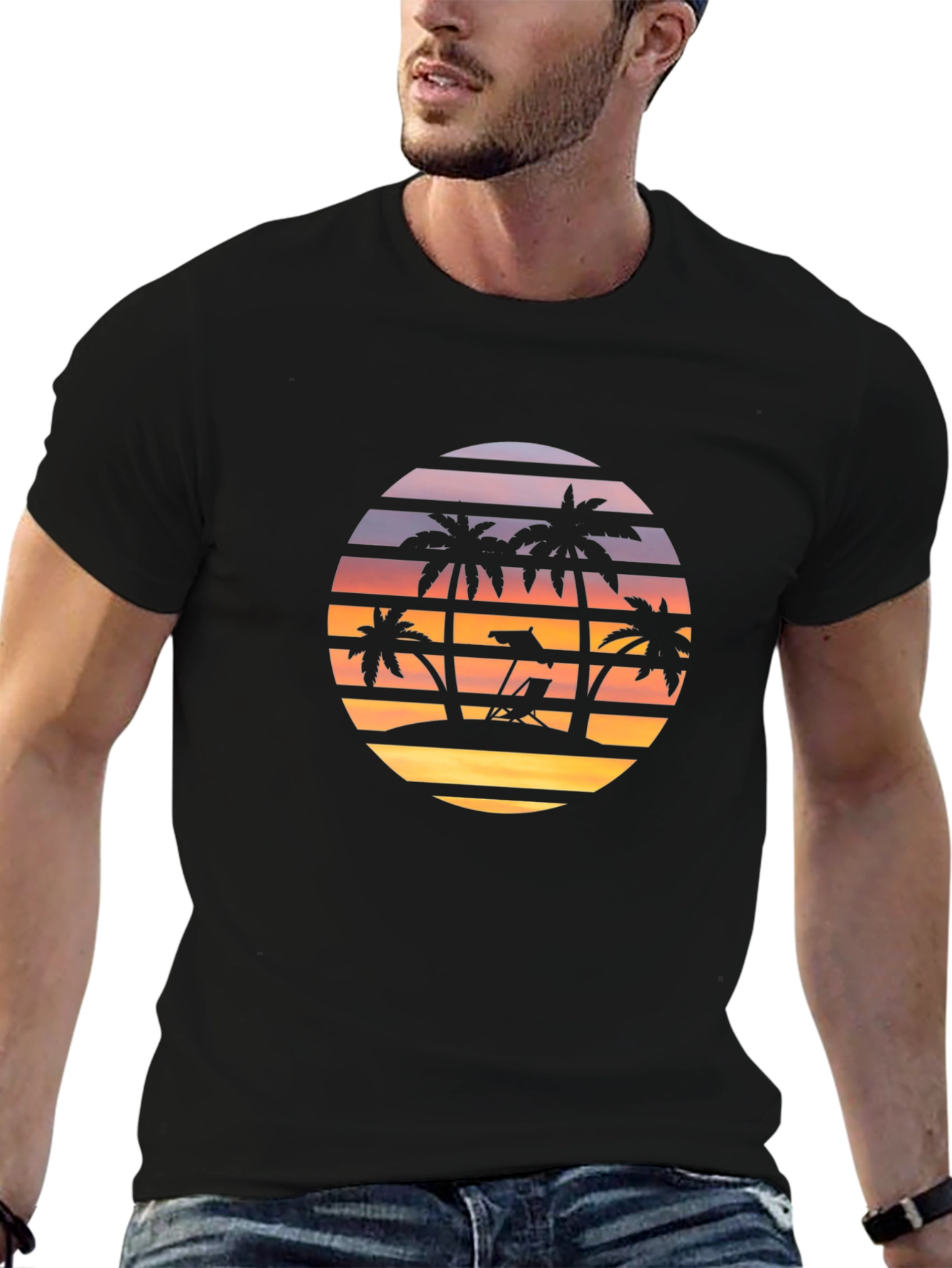 Sunset Beach Palm Tree Graphic T-Shirt
