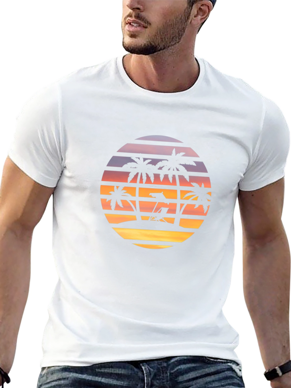 Sunset Beach Palm Tree Graphic T-Shirt