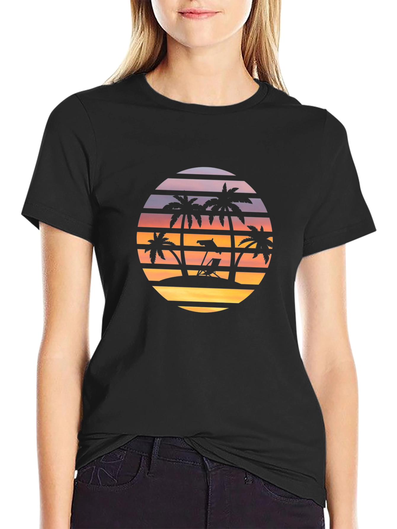 Sunset Beach Palm Tree Graphic T-Shirt