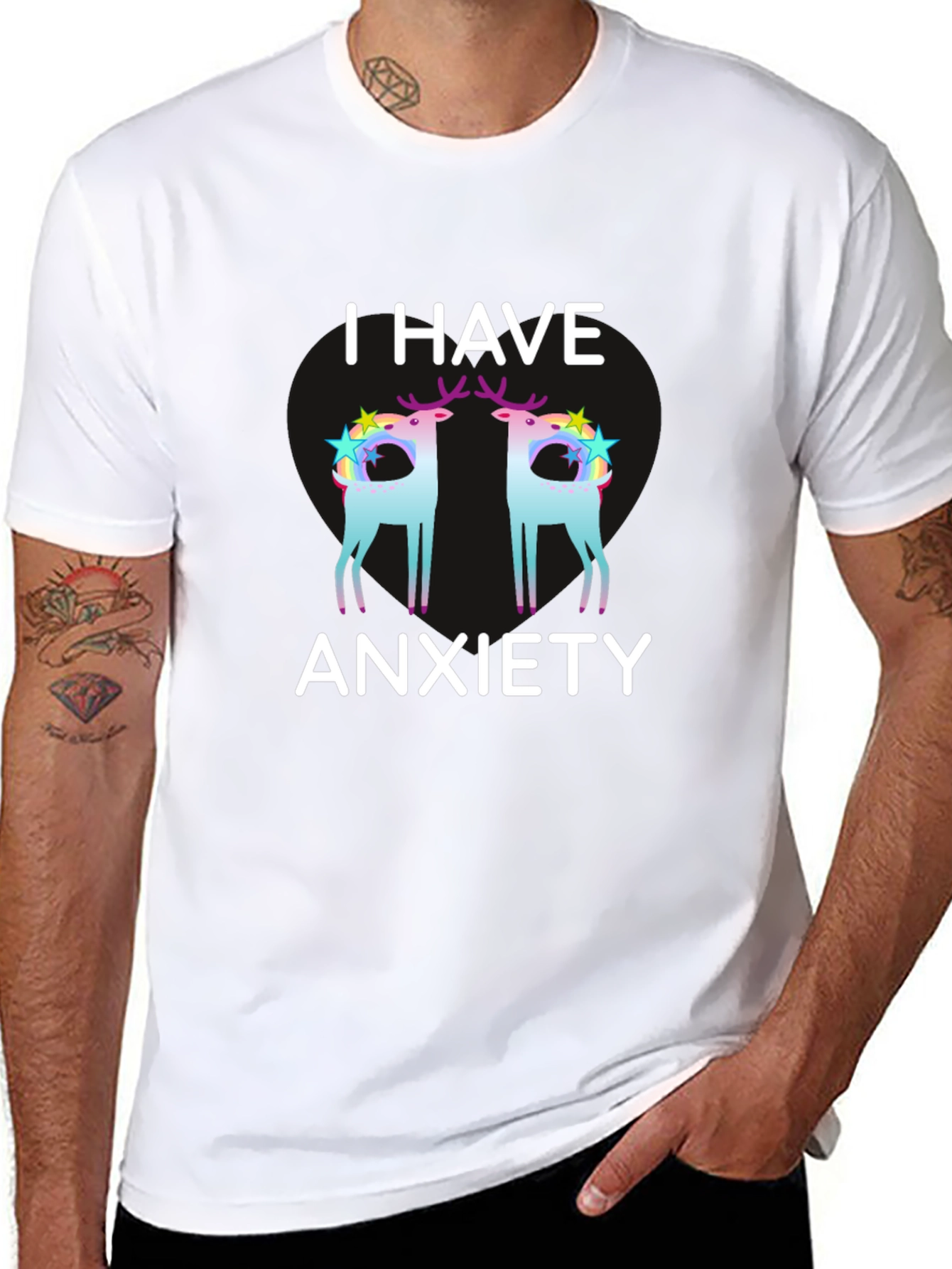 Anxiety Deer Graphic Tee - Black Unisex T-Shirt