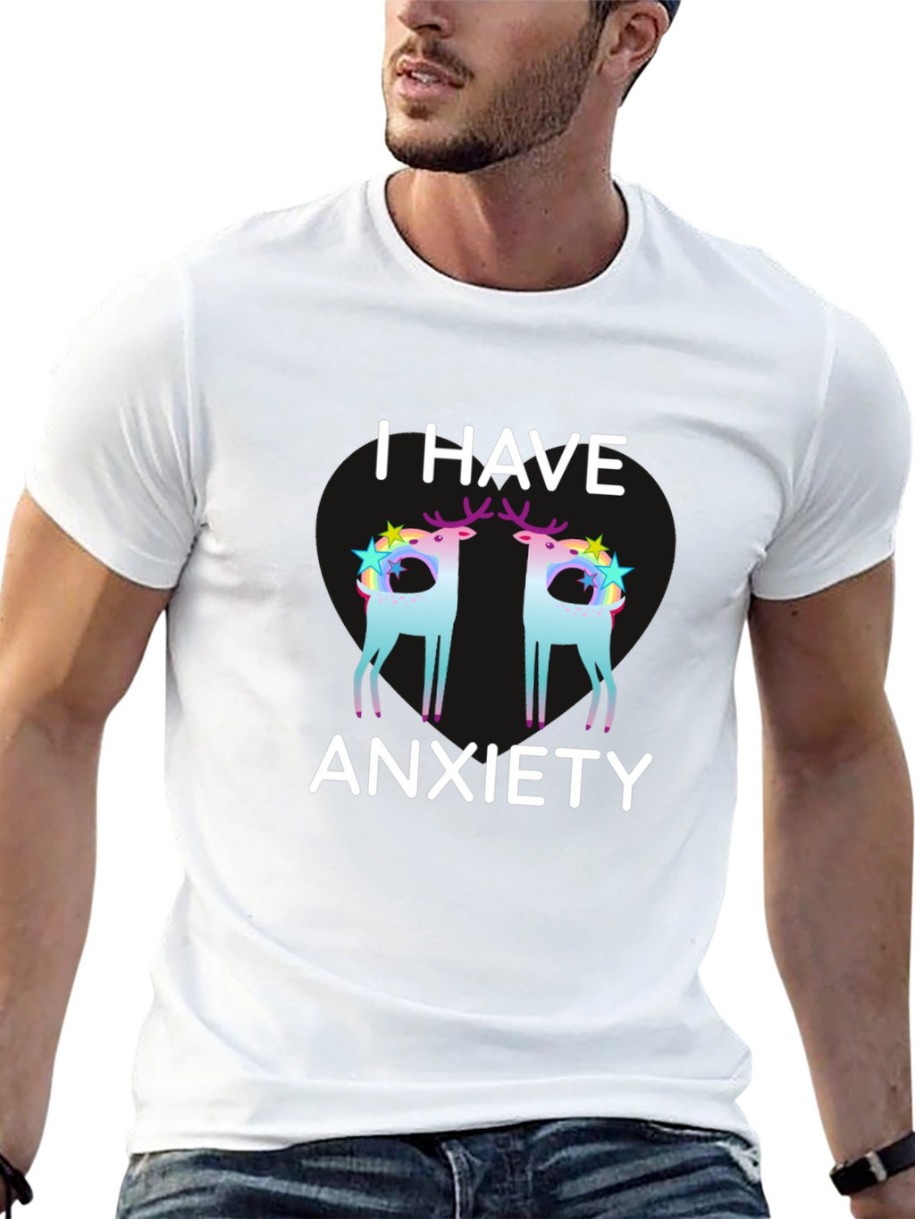 Anxiety Deer Graphic Tee - Black Unisex T-Shirt