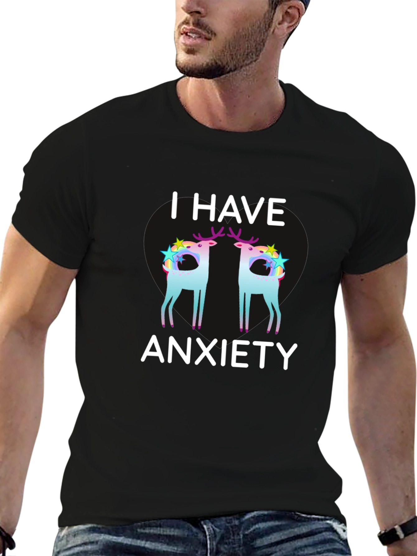 Anxiety Deer Graphic Tee - Black Unisex T-Shirt
